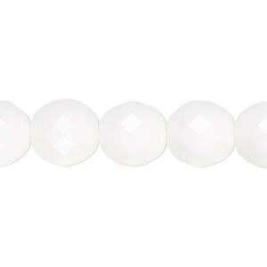 Bead, Czech fire-polished glass, pkg/15-1/2 to 16 inches, 12mm faceted round, opaque white, (03000).
