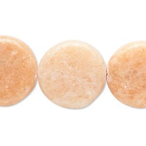 Bead, peach calcite (stabilized / coated), 19-21mm flat round, C- grade, Mohs hardness 3. Sold per 15" to 16" strand.