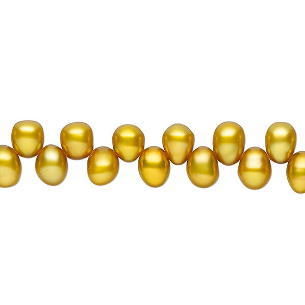 Freshwater pearl 1pkg1, rice C grade, 15 inch yellow-gold 6x4mm-8x6mm cultured image number 0