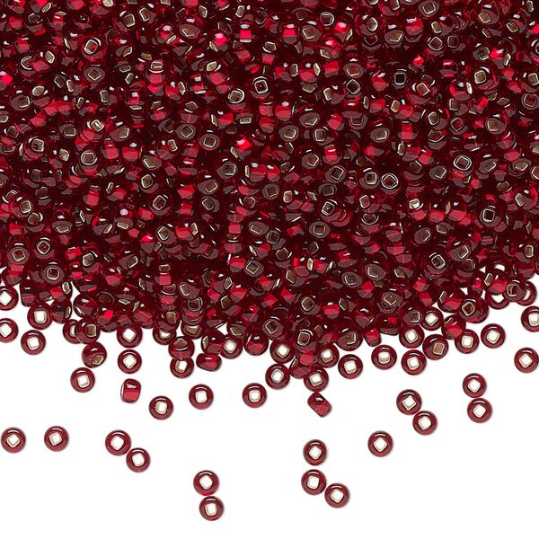 Seed bead, Preciosa Ornela Czech glass, pkg/50g, #11 rocaille, transparent silver-lined garnet, (97120). image number 0