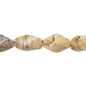Picture jasper 1pkg1, 4-sided twisted oval bead natural, 15 inch 13x9mm-15x10mm