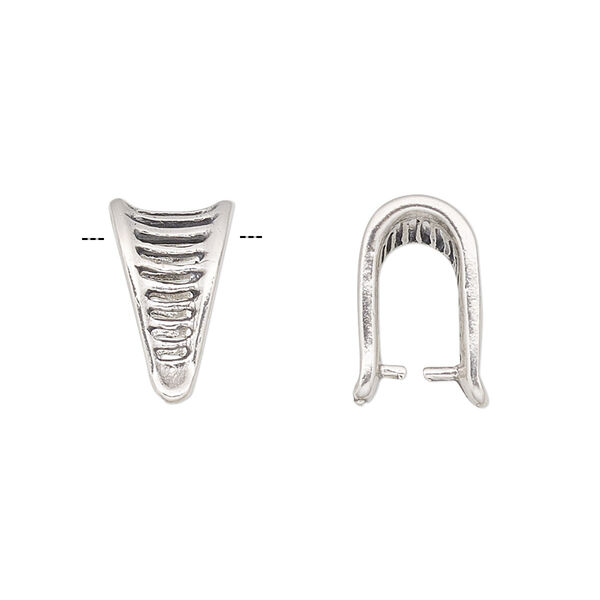 Bail, ice-pick, antiqued sterling silver, 13x9mm triangle with cutout lines, 10mm grip length. Sold individually. image number 0