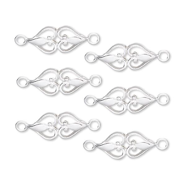 Link, sterling silver, 14x7mm double heart. Sold per pkg of 6. image number 0