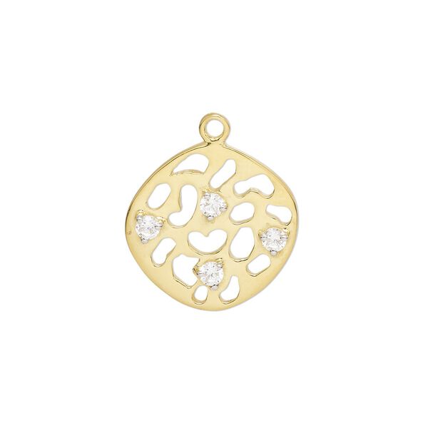 Drop, cubic zirconia and gold-finished sterling silver, clear, 18mm single-sided cutout freeform. Sold individually. image number 0