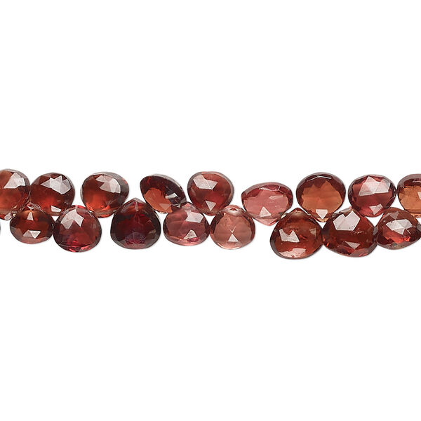 Bead, garnet (natural), 5-6mm hand-cut top-drilled faceted puffed teardrop, B+ grade, Mohs hardness 7 to 7-1/2. Sold per 8-inch strand, approximately 65 beads. image number 0