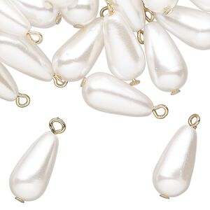 Drop mix, gold-finished silver-finished "pewter" (zinc-based alloy) and acrylic, white, 16x8mm teardrop. Sold per pkg of 100.
