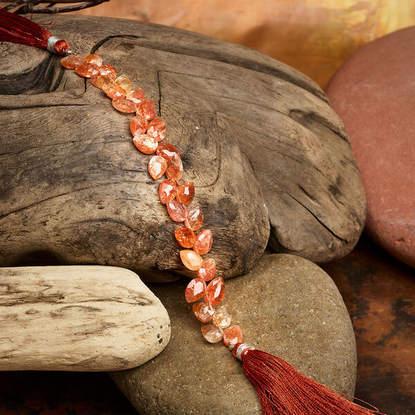 Sunstone 1pkg1, hand-cut diagonally drilled faceted teardrop bead natural B+ grade, 5.5 inch 8x6mm-10x7mm image number 0