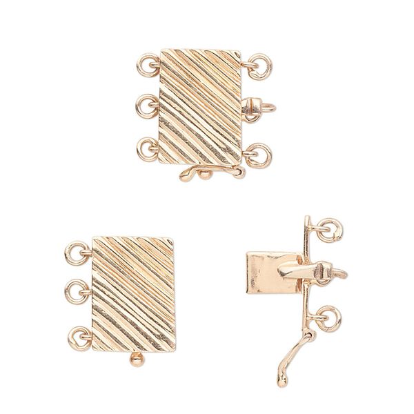 Clasp tab 1pkg1 14Kt gold, 12x9mm corrugated rectangle / safety latch, 1-strand image number 0