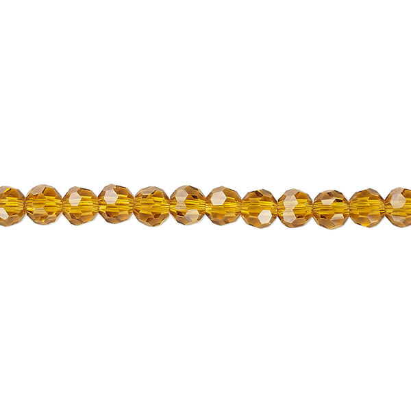 Bead 1pk 32 facets transparent gold, Celestial Crystal® 4mm round 15.5-16 inch image number 0