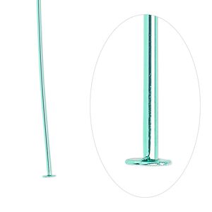 Head pin, electro-coated brass, green, 3 inches, 21 gauge. Sold per pkg of 10.