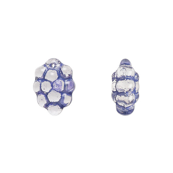Bead, Preciosa, Czech pressed glass, clear, purple, 16x11mm top-drilled grapes. Sold per pkg of 10. image number 0