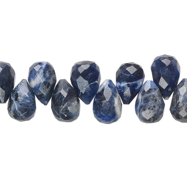 Bead, sodalite (natural), 8x6mm-12x8mm top-drilled faceted briolette, B grade, Mohs hardness 5 to 6. Sold per 8-inch strand, approximately 40 beads. image number 0