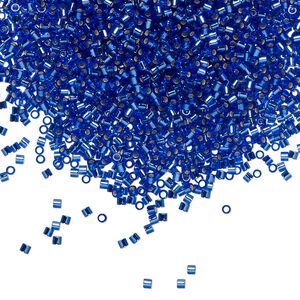 Seed bead, Delica®, glass, pkg/7.5g, #15 round, transparent silver-lined cobalt (DBS-0047).