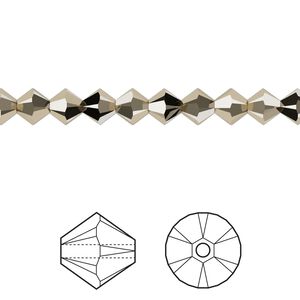 Bead 24pk crystal metallic light gold 2X, Crystal Passions® 5mm bicone 5328