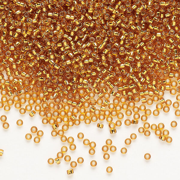 Seed bead, Miyuki, glass, pkg/250g, #15 rocaille, transparent silver-lined marigold (RR-2422). image number 0