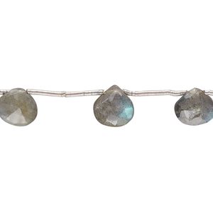 Labradorite 1pkg9, hand-cut top-drilled faceted puffed teardrop bead natural 8x8mm-10x10mm