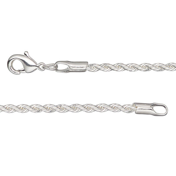 Chain, silver-plated brass, 2.1mm rope, 18 inches with lobster claw clasp. Sold individually. image number 0