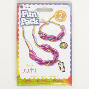 Necklace kit 1pkg28, acrylic / leather / silver-finished steel, mixed colors, assorted sizes and shapes.