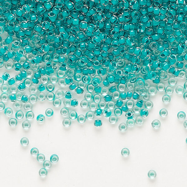 Seed bead, Preciosa Ornela Czech glass, pkg/50g, #11 rocaille, transparent terra intensive sea green-lined clear, (08A58). image number 0