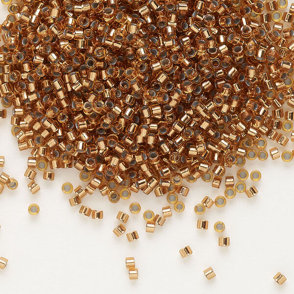 Seed bead, Delica®, glass, pkg/7.5g, #11 round, transparent copper-lined pale amber (DB-0181). image number 0