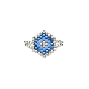 Link, Creative Touch, glass, silver / violet / cobalt, 14x13mm double-sided hexagon. Sold individually.