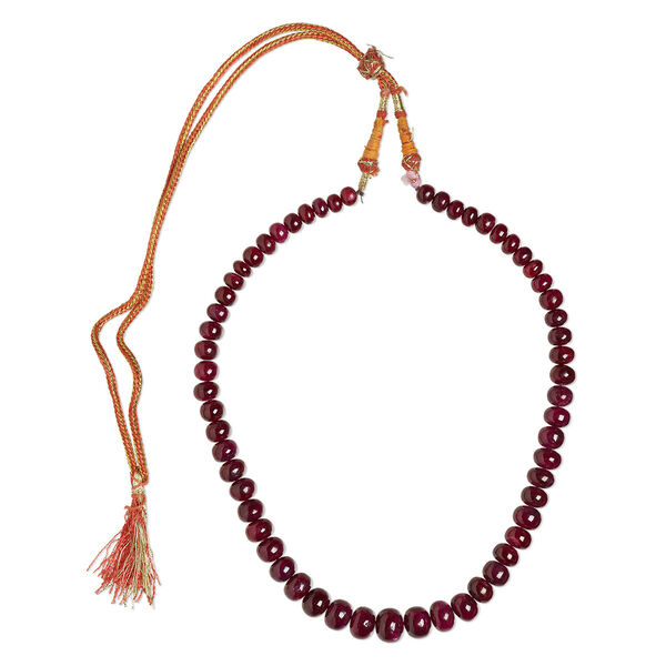 Bead, Indian ruby (dyed / heated), 5x4mm-13x11mm graduated hand-cut rondelle, B- grade, Mohs hardness 9. Sold per 15-1/2" to 16" strand. image number 0