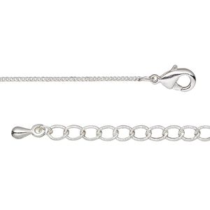 Chain 1pkg1 silver-plated curb, 1mm / lobster claw clasp, brass 18 inch