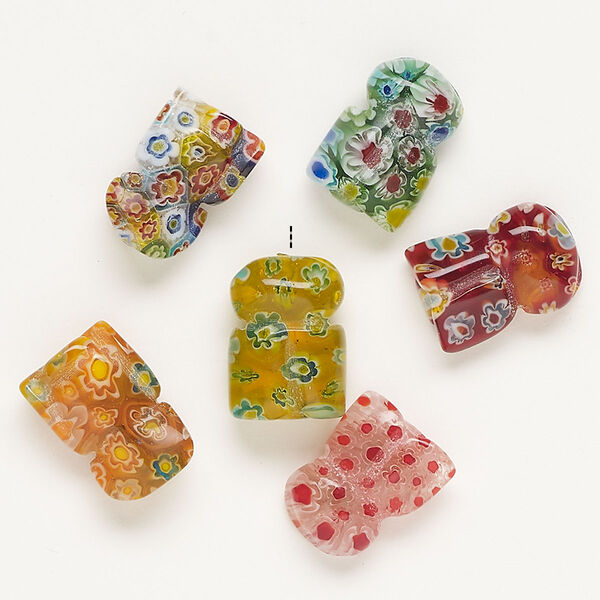 Bead, millefiori glass, translucent multicolored, 19x14mm-21x15mm half-drilled locust. Sold per pkg of 6. image number 0