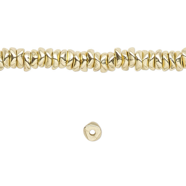 Bead, brass-finished "pewter" (zinc-based alloy), mini chip. Sold per 8-inch strand. image number 0
