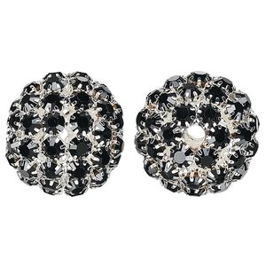 Bead, glass rhinestone and silver-plated brass, black, 27mm ball with 5mm chatons, 4.5mm hole. Sold individually.