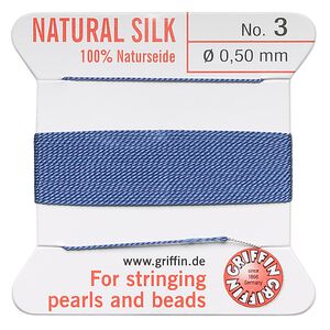 Thread, Griffin, silk, blue, size #3. Sold per 2-meter card (approximately 78 inches).