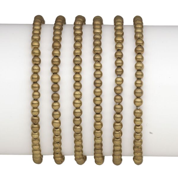 Bracelet, stretch, bronze-coated plastic, 4mm round, 7-1/2 inches. Sold per pkg of 6. image number 0