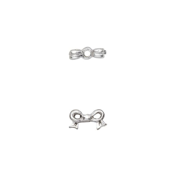 Bead, silver-plated pewter (tin-based alloy), 9x5mm bow, fits 4mm cube bead. Sold per pkg of 4. image number 0