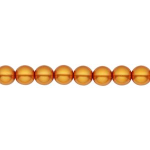 Bead, Czech pearl-coated glass druk, opaque orange-gold, 6mm round. Sold per 15-1/2" to 16" strand.