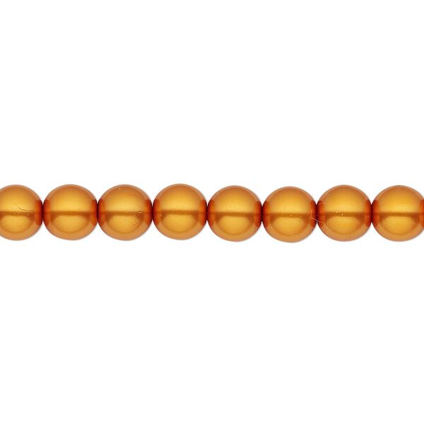 Bead, Czech pearl-coated glass druk, opaque orange-gold, 6mm round. Sold per 15-1/2" to 16" strand. image number 0