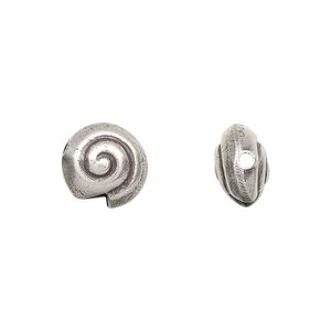 Bead, Hill Tribes, antiqued sterling silver, 11mm double-sided shell. Sold individually.