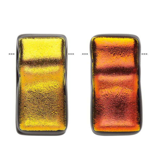 Bead, Paula Radke, dichroic glass, opaque amber / orange / black, 31x15mm-33x18mm top-drilled rectangle. Sold individually. image number 0