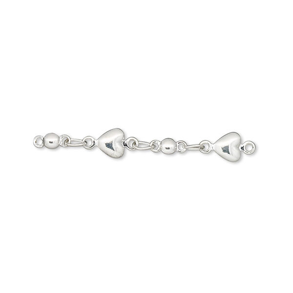 Extender chain, silver-plated brass, heart, 33mm. Sold per pkg of 6. image number 0