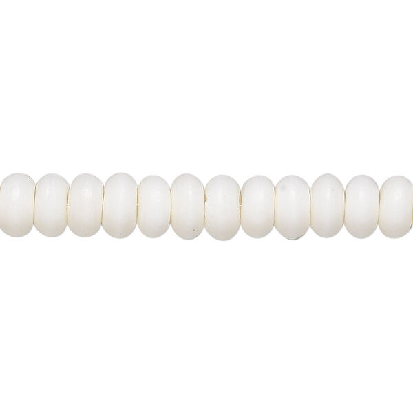 Bead, bone (bleached), white, 7x4mm rondelle, Mohs hardness 2-1/2. Sold per 15-1/2" to 16" strand. image number 0