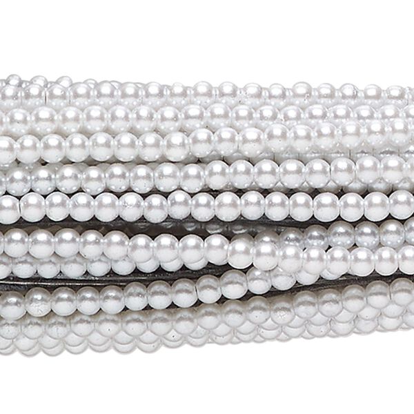 Bead, acrylic on steel, white, 3mm round. Sold per pkg of (12) 30-inch strands, approximately 3,600 beads. image number 0