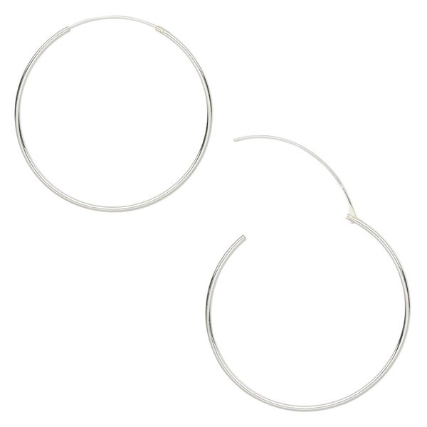 Earring hoop 1pkg2 sterling silver, 40mm round / endless loop, 1 pair image number 0