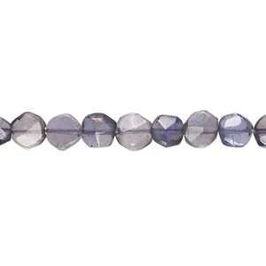 Iolite 1pkg1, hand-cut faceted flat round bead 14 inch 5-6mm