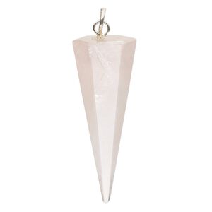 Rose quartz / brass 1pkg1, silver-plated hand-cut faceted hexagon point focal natural 38x14mm