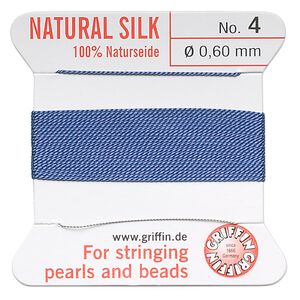 Thread, Griffin, silk, blue, size #4. Sold per 2-meter card (approximately 78 inches).