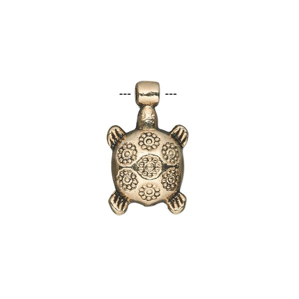 Charm, antique gold-finished "pewter" (zinc-based alloy), 15x12mm single-sided turtle. Sold per pkg of 20. image number 0
