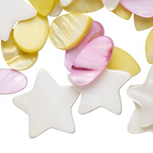 Bead mix, mother-of-pearl shell (dyed), multicolored, 14-36mm assorted shapes. Sold per (3) 15" to 16" strands.