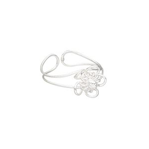 Ring, silver-plated brass, 10mm wide with 10mm flower, adjustable. Sold individually.