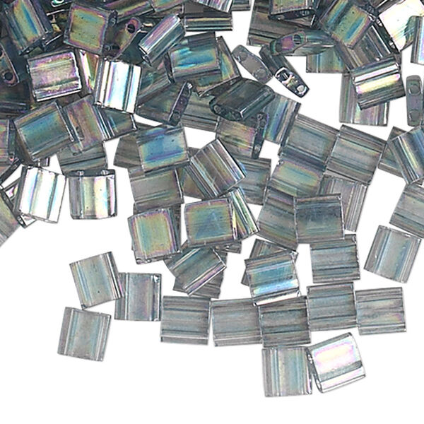Seed bead, TILA®, glass, pkg/10g, 5mm full tila square, translucent rainbow luster dark grey, (TL-2440D). image number 0