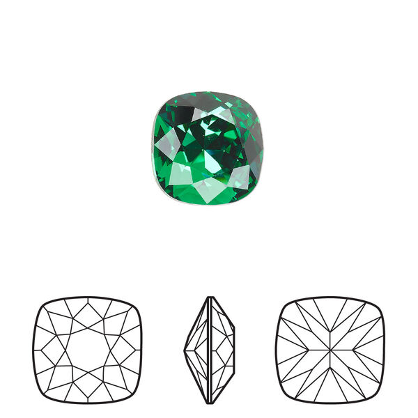 Fancy stone 1pk majestic green foil back, Crystal Passions® 12mm cushion 4470 image number 0