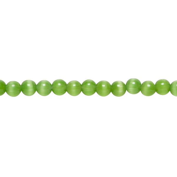 Bead, cat's eye glass (fiber optic glass), dark green, 4mm round, quality grade. Sold per 15-1/2" to 16" strand. image number 0